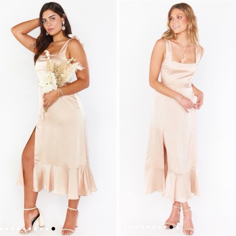 Show Me Your MuMu Claire Champagne Satin Midi Dress
